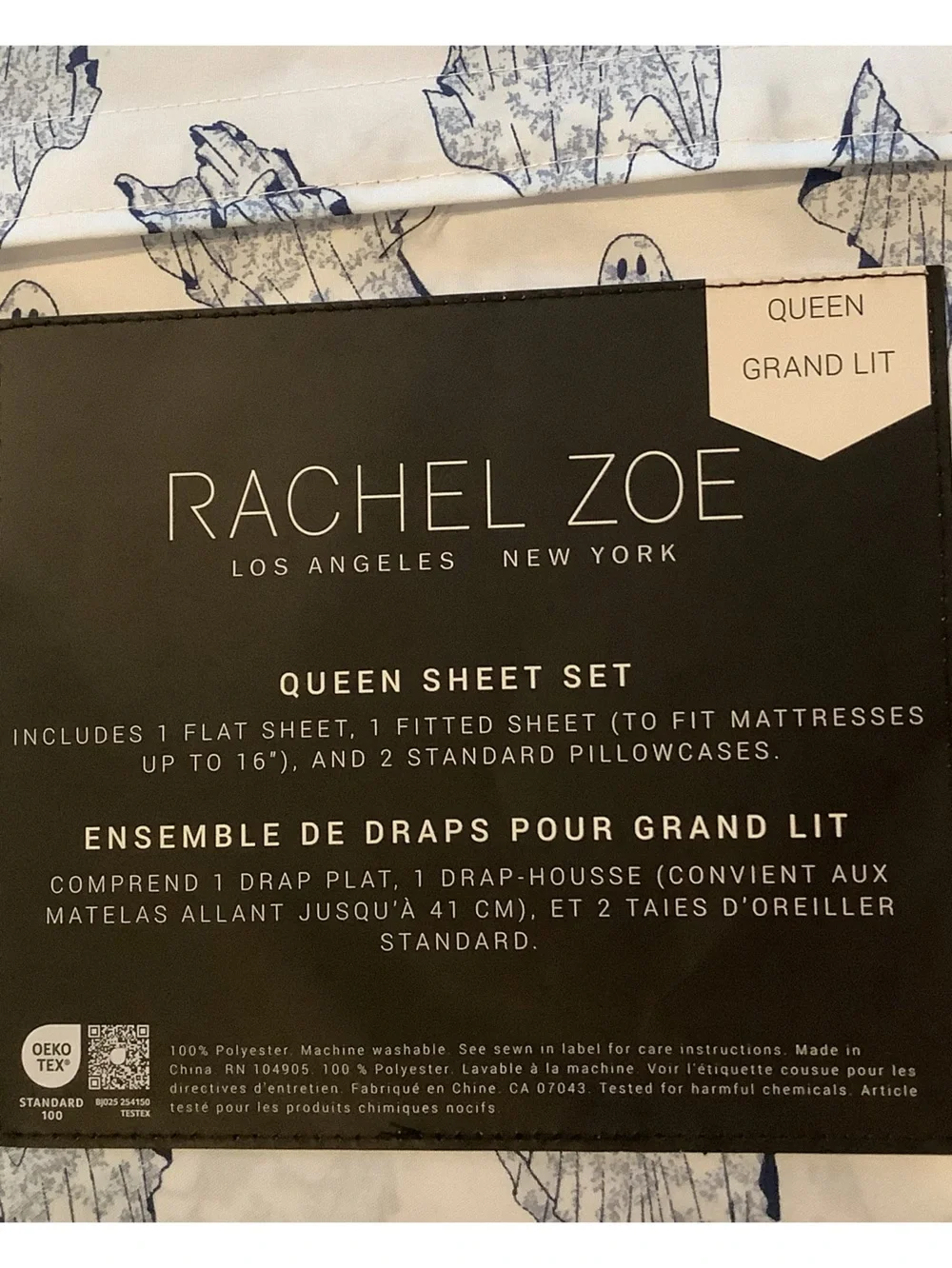 Rachel Zoe Toile Ghosts Halloween Queen Sheet Set New
